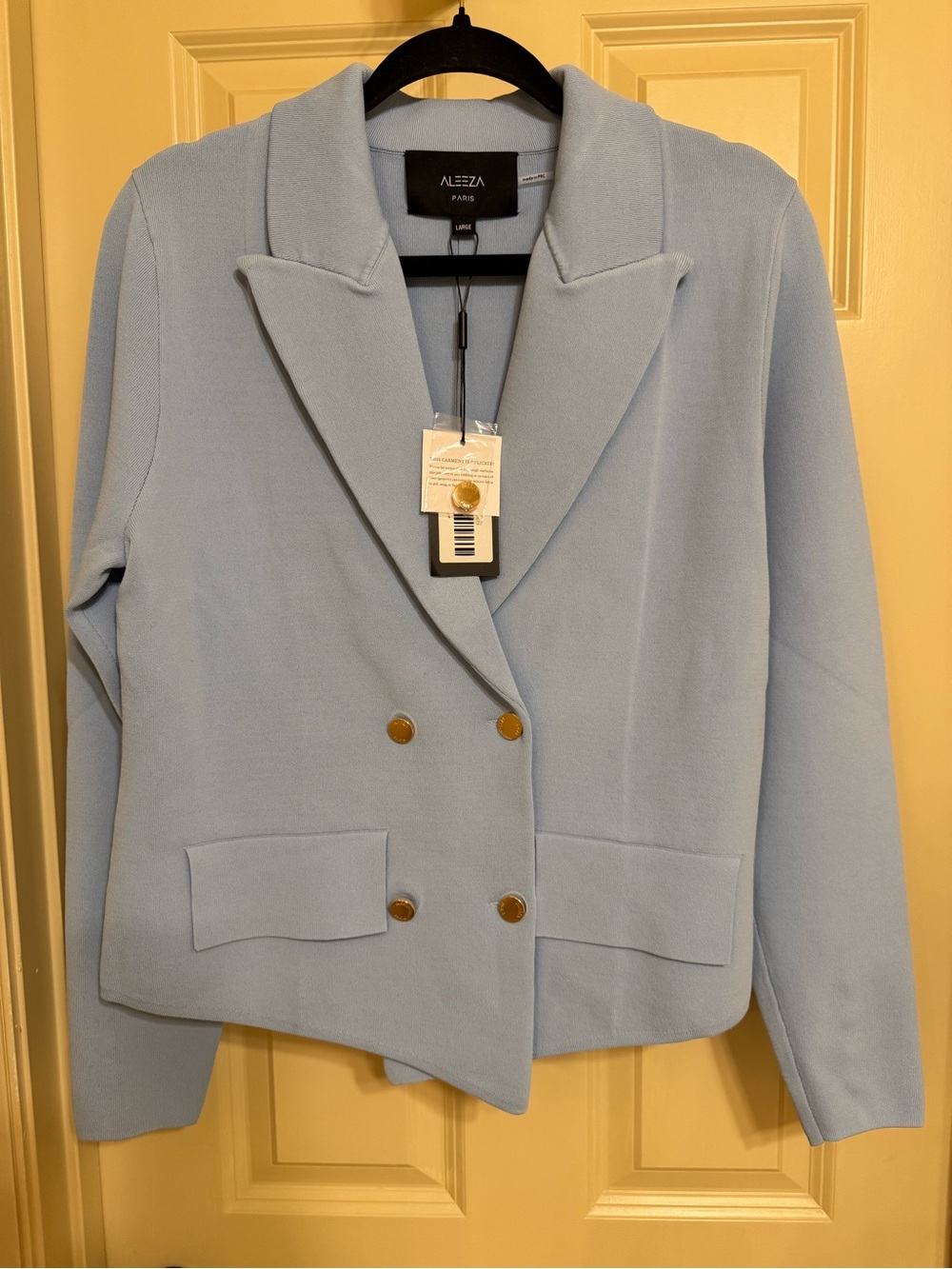Aleza Paris Light Blue Double-Breasted Tailored Blazer